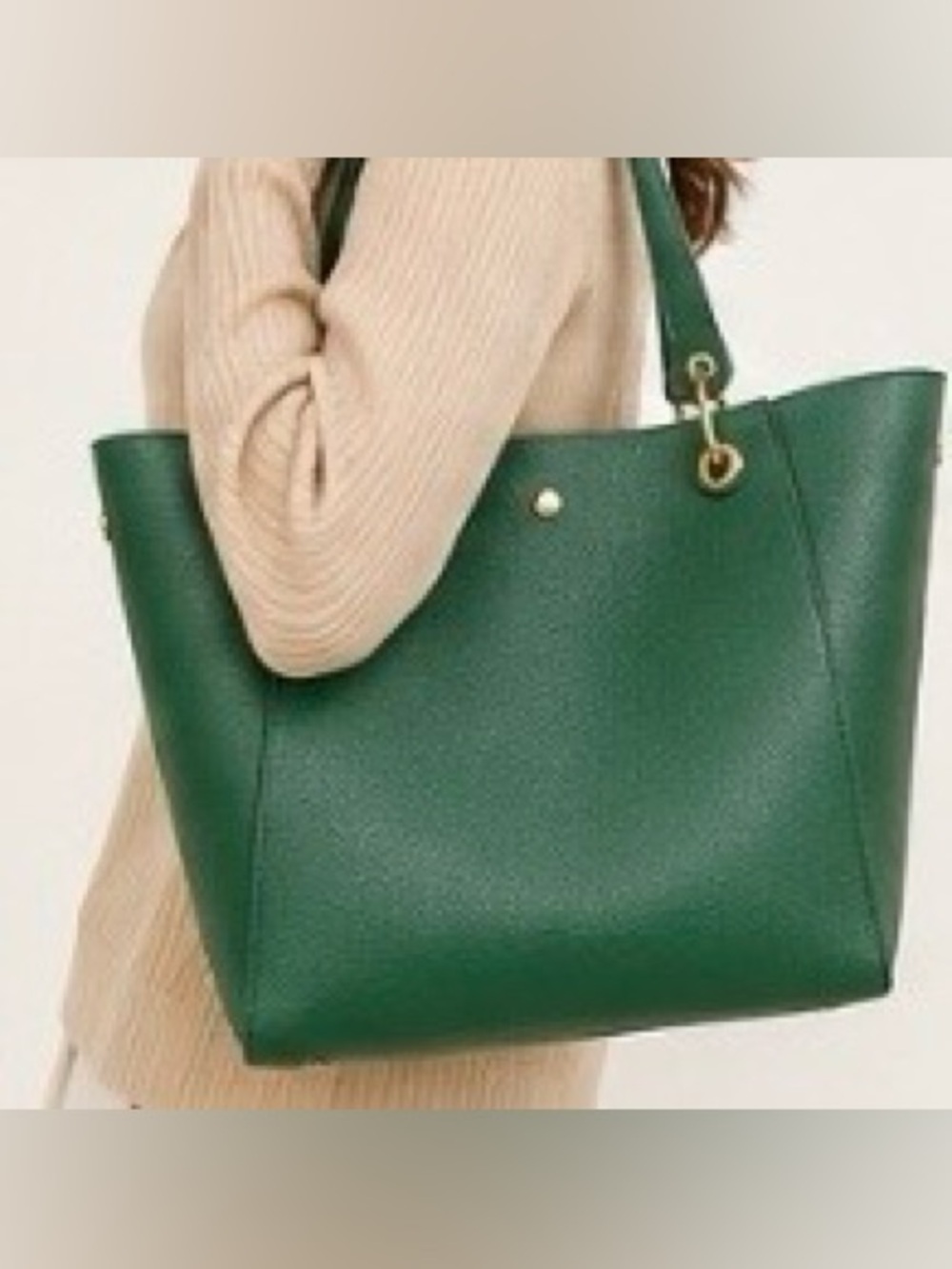 Green Pebbled Vegan Leather Tote Bag Large Work Travel Purse